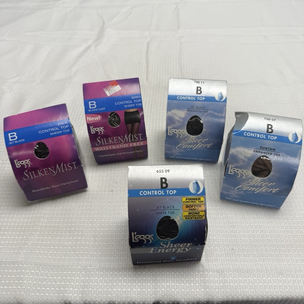 5 Pair Size B  L'eggs Leggs Sheer Energy Support Silken Mist 00-05‎ Pantyhose